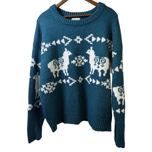 Sundance Teal Sweater with Llama Design - Picture 2 of 5